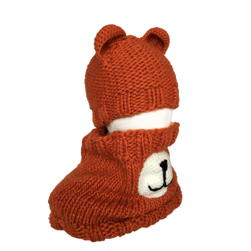 Toamna și iarna nouă pentru copii, pălărie, eșarfă, două piese, desene animate, coarne de urs din lână, șapcă, băieți și fete, haine pentru copii europeni și americani