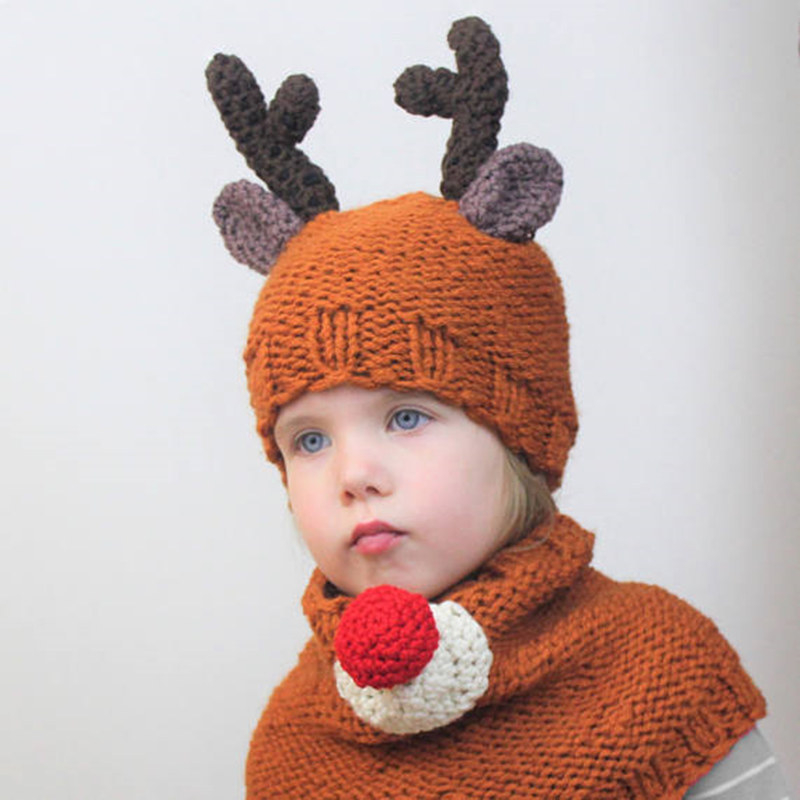 Toamna și iarna nouă pentru copii, pălărie, eșarfă, două piese, desene animate, coarne de urs din lână, șapcă, băieți și fete, haine pentru copii europeni și americani