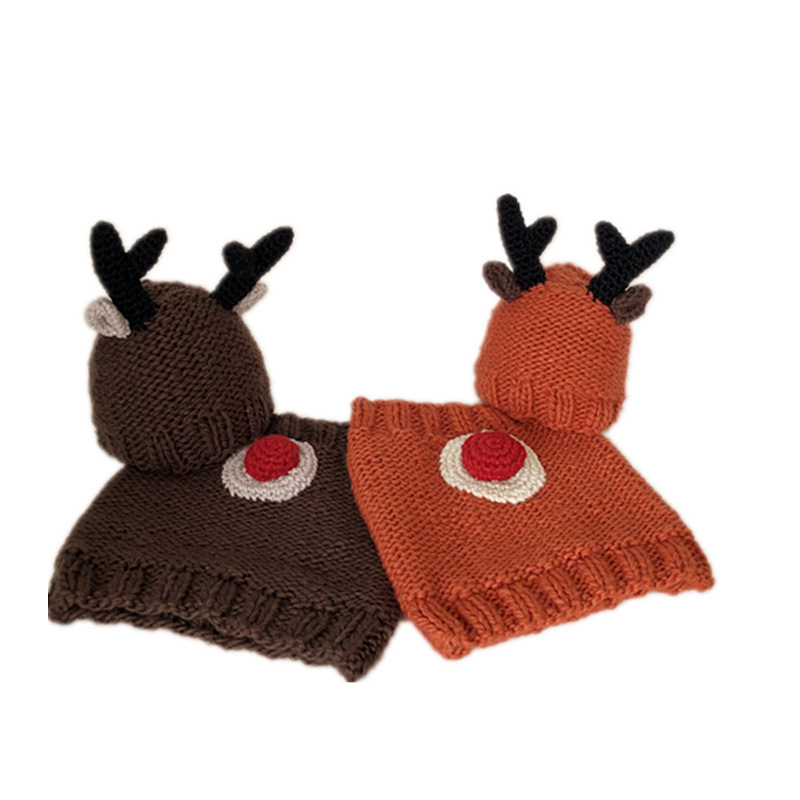 Toamna și iarna nouă pentru copii, pălărie, eșarfă, două piese, desene animate, coarne de urs din lână, șapcă, băieți și fete, haine pentru copii europeni și americani