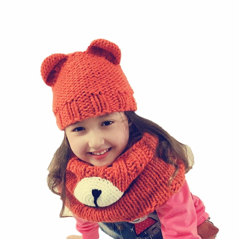 Toamna și iarna nouă pentru copii, pălărie, eșarfă, două piese, desene animate, coarne de urs din lână, șapcă, băieți și fete, haine pentru copii europeni și americani