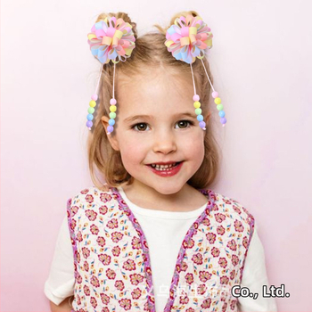 Határokon átnyúló robbanások lányoknak aranyos göndör gombóc bojtos hajcsattal színes buborék virág bordás hajvirág hajcsat