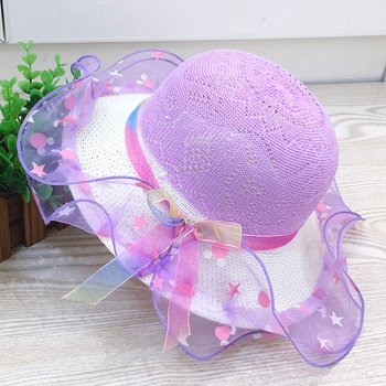 Pălărie coreeană nouă pentru copii, pălărie de paie pentru bebeluși, pălărie de vară cu protecție solară, pălărie de plajă casual, pălărie tricotată cu flori în trei culori