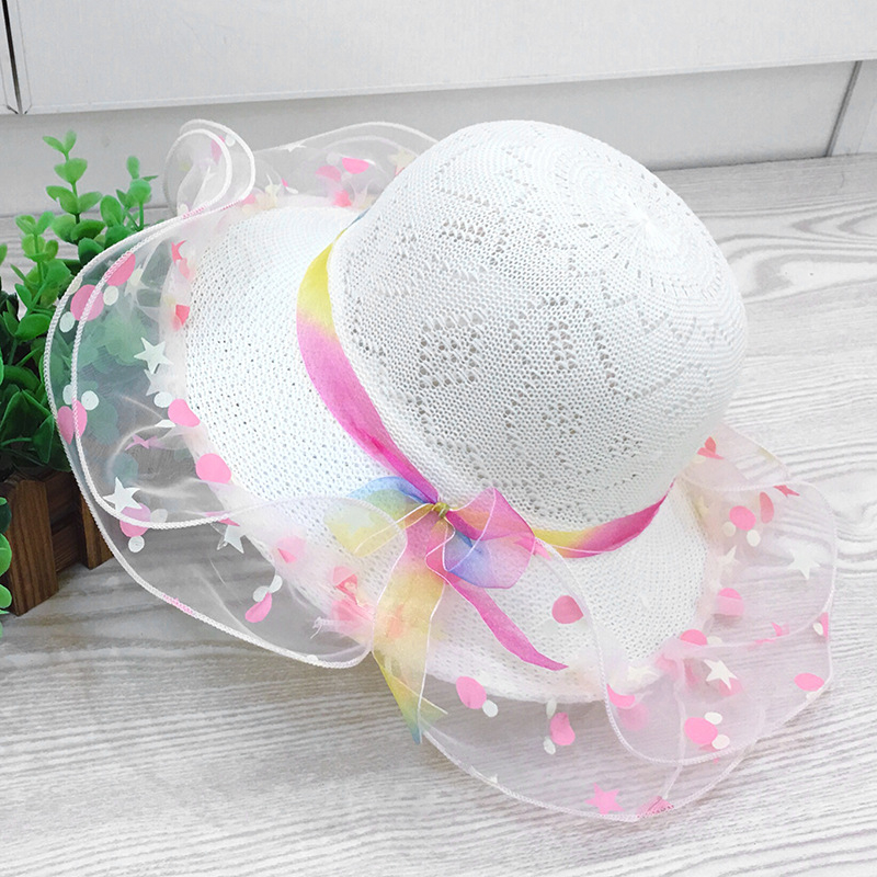 Pălărie coreeană nouă pentru copii, pălărie de paie pentru bebeluși, pălărie de vară cu protecție solară, pălărie de plajă casual, pălărie tricotată cu flori în trei culori