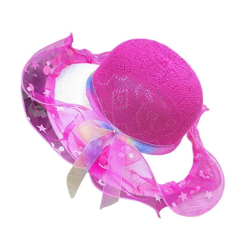 Pălărie coreeană nouă pentru copii, pălărie de paie pentru bebeluși, pălărie de vară cu protecție solară, pălărie de plajă casual, pălărie tricotată cu flori în trei culori