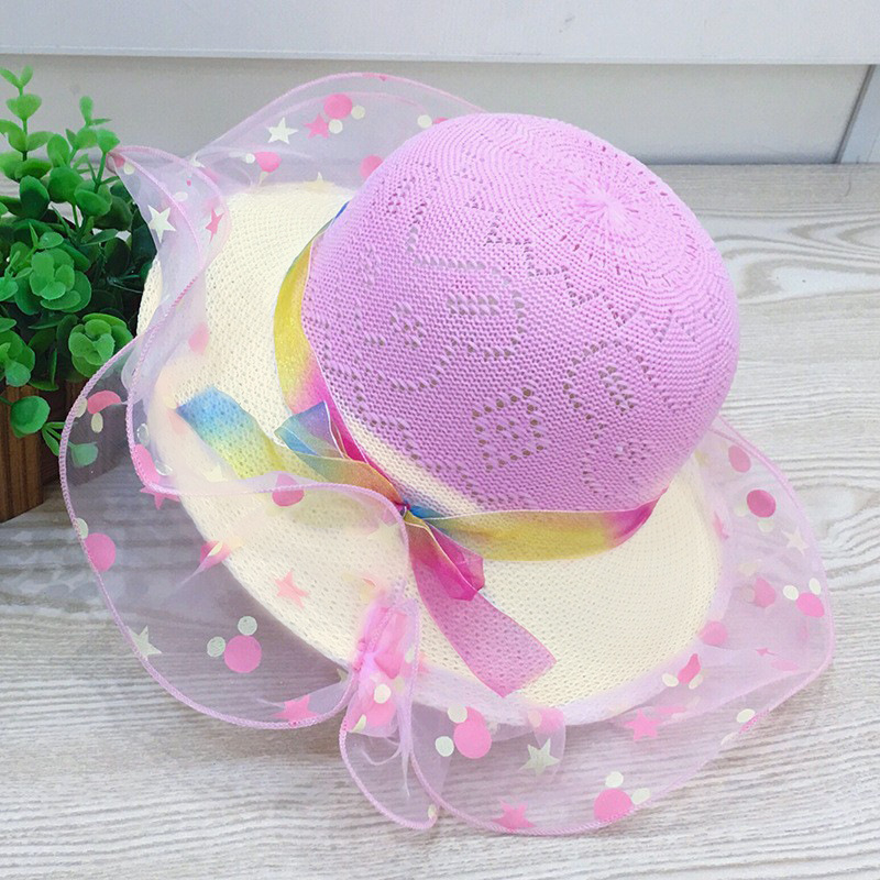 Pălărie coreeană nouă pentru copii, pălărie de paie pentru bebeluși, pălărie de vară cu protecție solară, pălărie de plajă casual, pălărie tricotată cu flori în trei culori