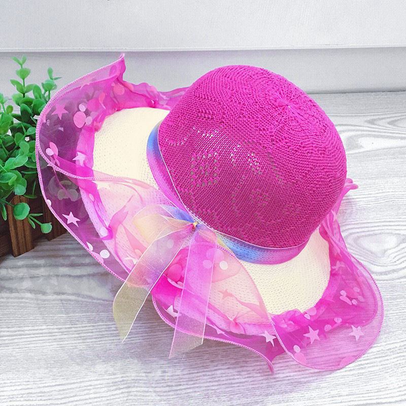 Pălărie coreeană nouă pentru copii, pălărie de paie pentru bebeluși, pălărie de vară cu protecție solară, pălărie de plajă casual, pălărie tricotată cu flori în trei culori