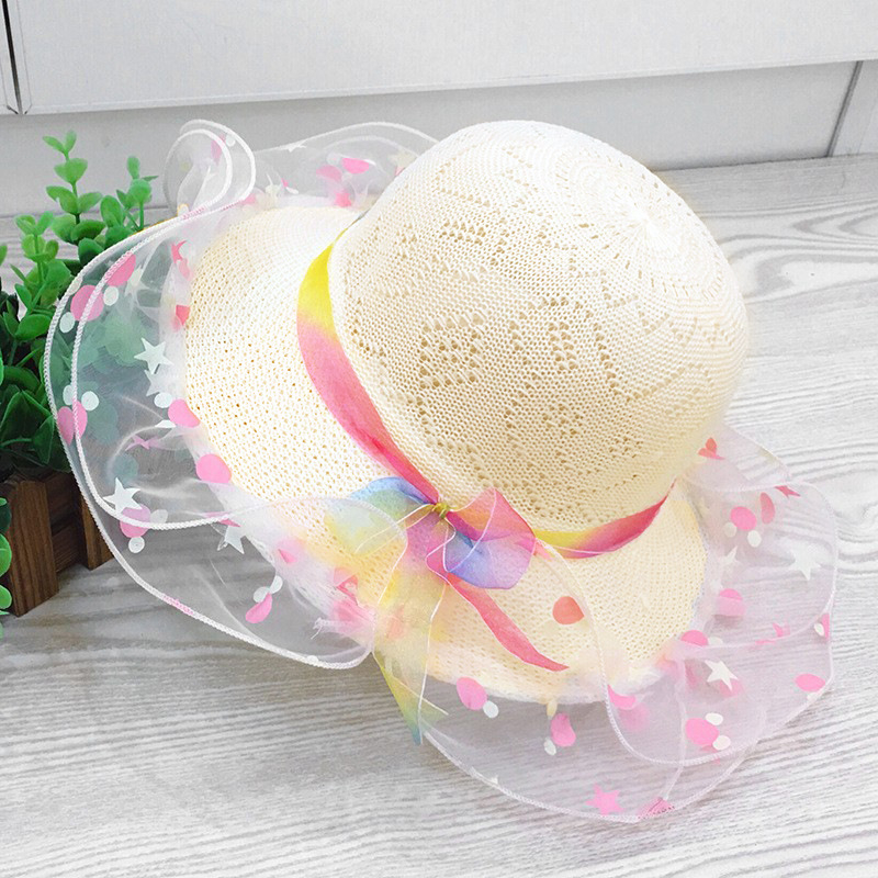 Pălărie coreeană nouă pentru copii, pălărie de paie pentru bebeluși, pălărie de vară cu protecție solară, pălărie de plajă casual, pălărie tricotată cu flori în trei culori