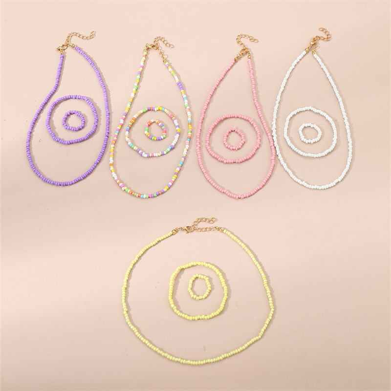 Piiriülesed Euroopa ja Ameerika laste ehted, boheemlaslikus stiilis värvilised helmed, käsitsi valmistatud helmestega kaelakee, käevõru, sõrmusülikond