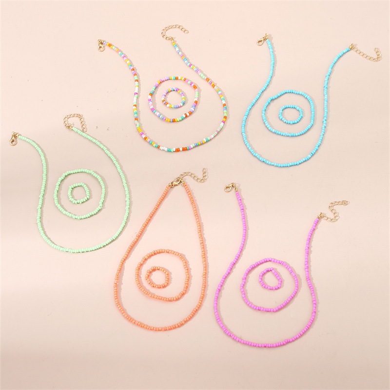 Piiriülesed Euroopa ja Ameerika laste ehted, boheemlaslikus stiilis värvilised helmed, käsitsi valmistatud helmestega kaelakee, käevõru, sõrmusülikond