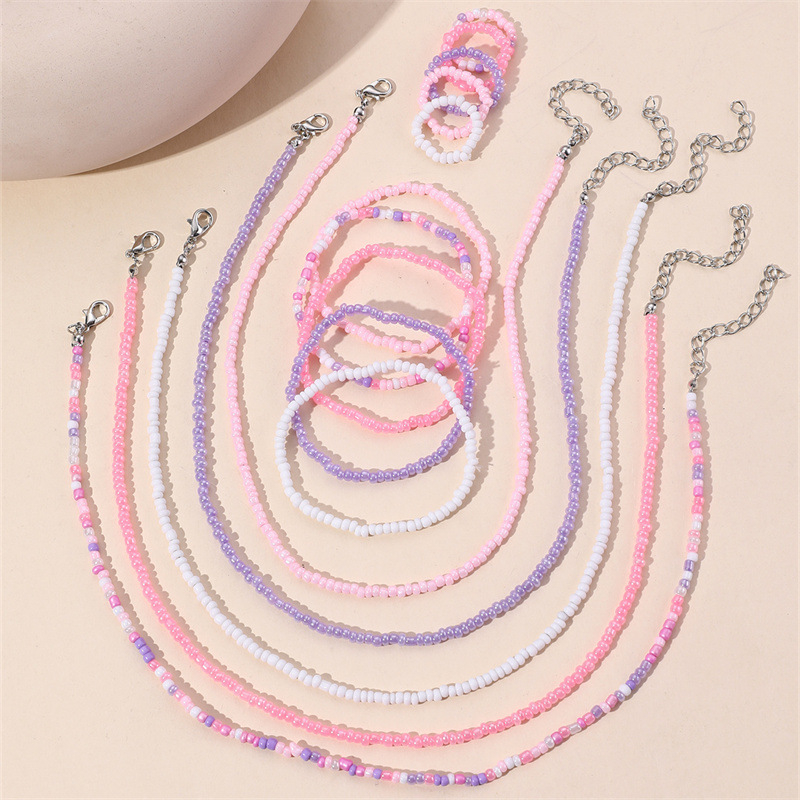 Piiriülesed Euroopa ja Ameerika laste ehted, boheemlaslikus stiilis värvilised helmed, käsitsi valmistatud helmestega kaelakee, käevõru, sõrmusülikond