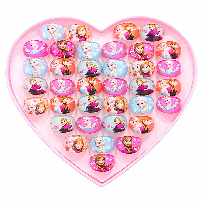 Vaikiški animacinio filmo „Stillson Elsa“ akriliniai žiedai, mergaitėms, žaislų dovanos, 36 žiedų dėžutė