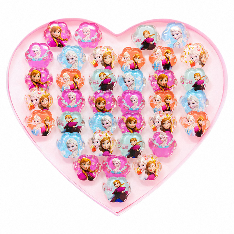 Vaikiški animacinio filmo „Stillson Elsa“ akriliniai žiedai, mergaitėms, žaislų dovanos, 36 žiedų dėžutė