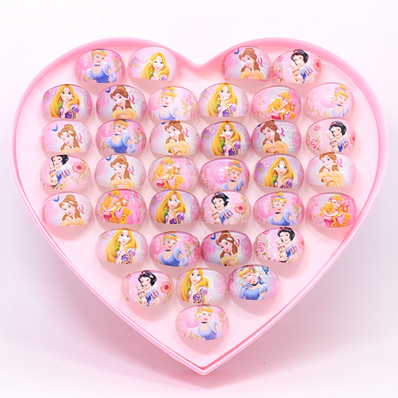 Vaikiški animacinio filmo „Stillson Elsa“ akriliniai žiedai, mergaitėms, žaislų dovanos, 36 žiedų dėžutė