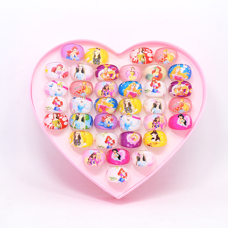 Vaikiški animacinio filmo „Stillson Elsa“ akriliniai žiedai, mergaitėms, žaislų dovanos, 36 žiedų dėžutė