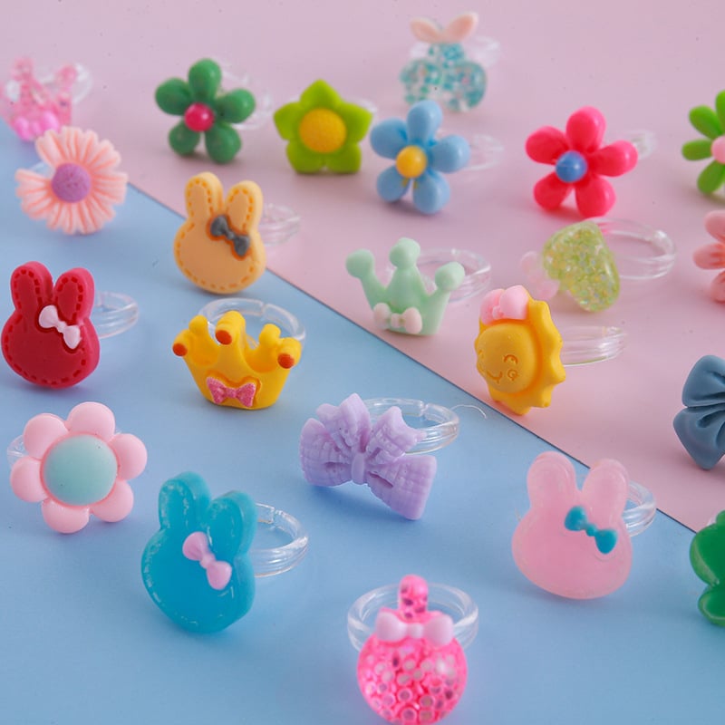 50 gab. bērnu plastmasas gredzens sieviešu princesei jauks ziedu maisījums un saskaņots rotaļu gredzens regulējams gredzens vairumtirdzniecībā