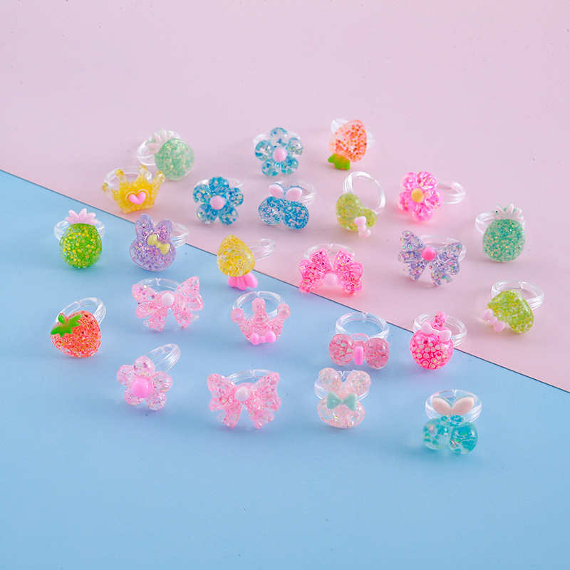 50 vnt. vaikiškų plastikinių žiedų, moteriškų princesių, mielų gėlių, žaislinių žiedų, reguliuojamų žiedų, didmeninė prekyba