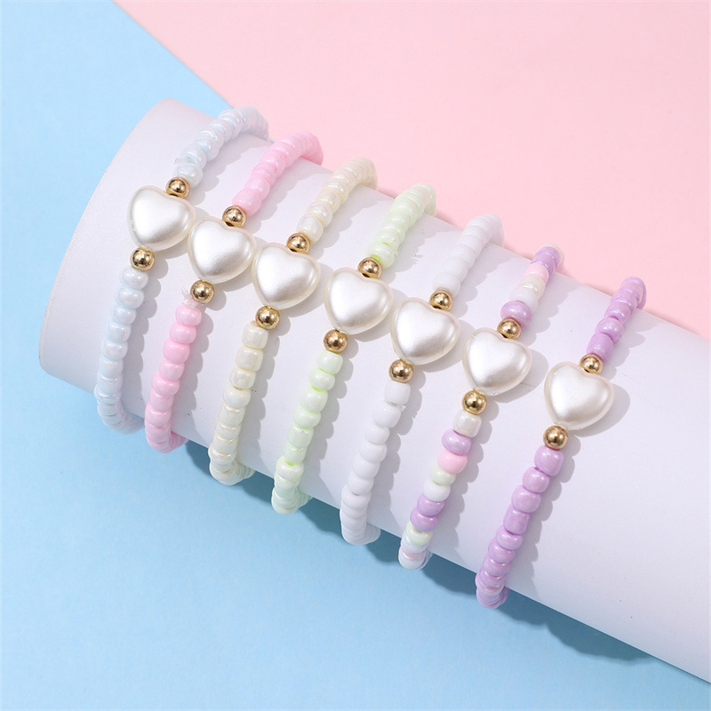 YSB776 tarpvalstybinė europietiška ir amerikietiška paprasta miela spalvinga ryžių karoliukų rankų darbo karoliukų apyrankė, vaikiška apyrankė.