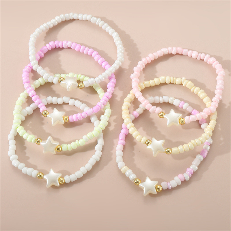 YSB776 tarpvalstybinė europietiška ir amerikietiška paprasta miela spalvinga ryžių karoliukų rankų darbo karoliukų apyrankė, vaikiška apyrankė.