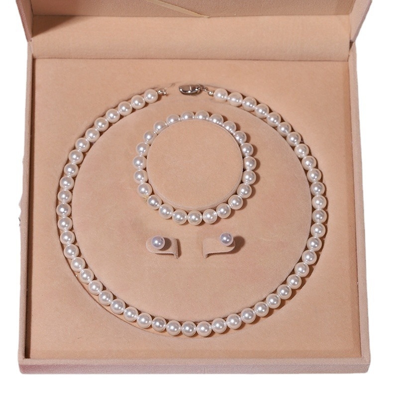 Colier cu perle naturale din scoici de mare adânc, en-gros, set de trei piese pentru femei, bijuterii, cadou de Ziua Mamei, cadou live