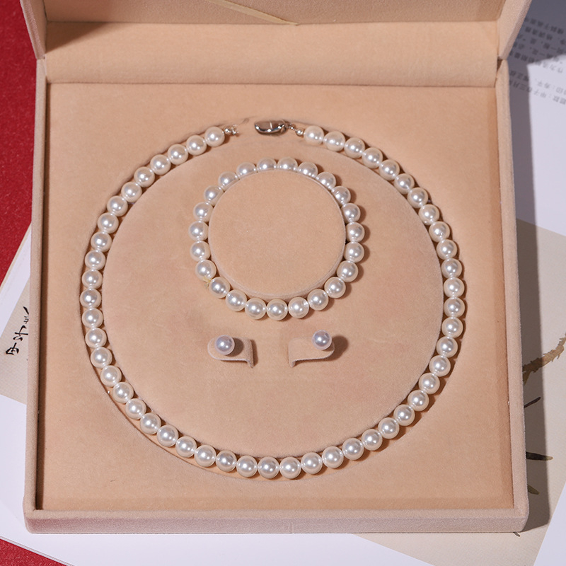 Colier cu perle naturale din scoici de mare adânc, en-gros, set de trei piese pentru femei, bijuterii, cadou de Ziua Mamei, cadou live