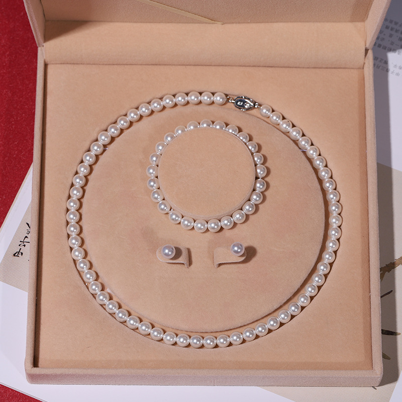 Colier cu perle naturale din scoici de mare adânc, en-gros, set de trei piese pentru femei, bijuterii, cadou de Ziua Mamei, cadou live