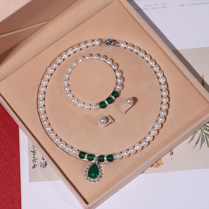 Colier cu perle naturale din scoici de mare adânc, en-gros, set de trei piese pentru femei, bijuterii, cadou de Ziua Mamei, cadou live