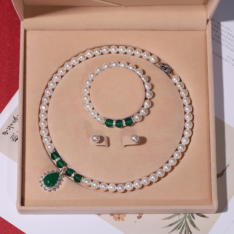 Colier cu perle naturale din scoici de mare adânc, en-gros, set de trei piese pentru femei, bijuterii, cadou de Ziua Mamei, cadou live