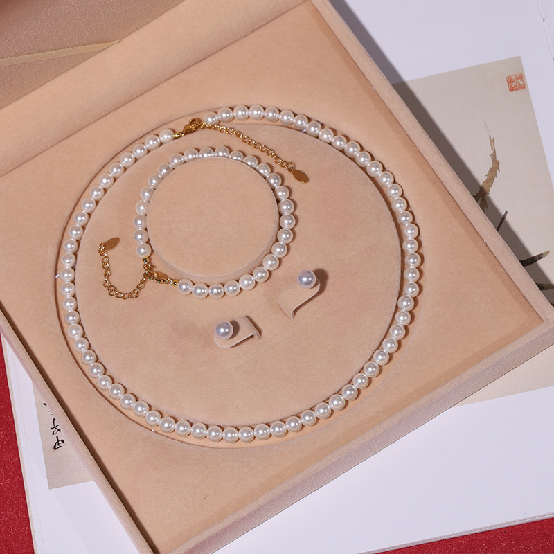 Colier cu perle naturale din scoici de mare adânc, en-gros, set de trei piese pentru femei, bijuterii, cadou de Ziua Mamei, cadou live