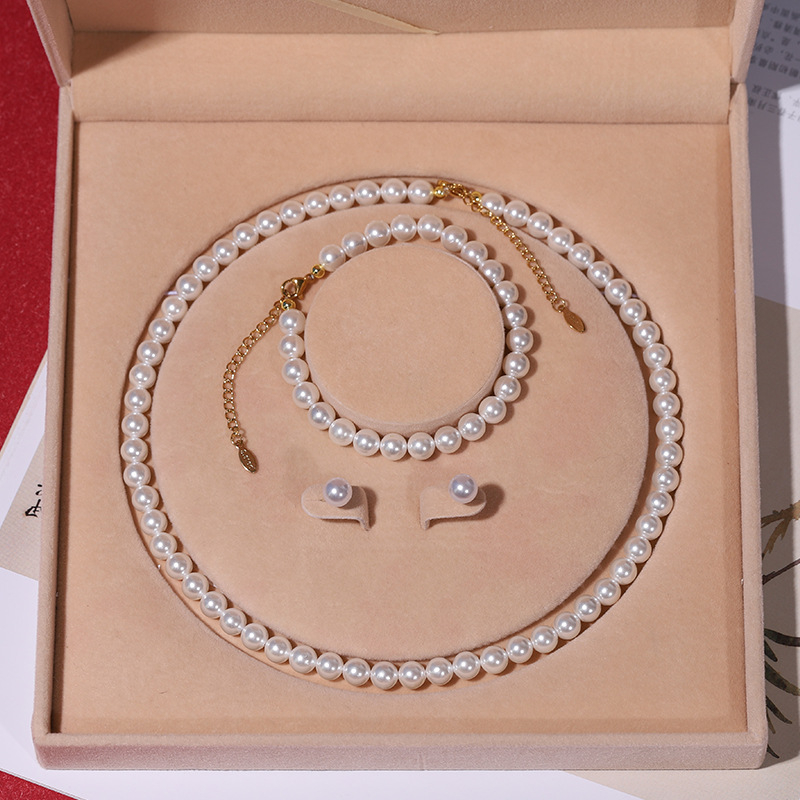 Colier cu perle naturale din scoici de mare adânc, en-gros, set de trei piese pentru femei, bijuterii, cadou de Ziua Mamei, cadou live