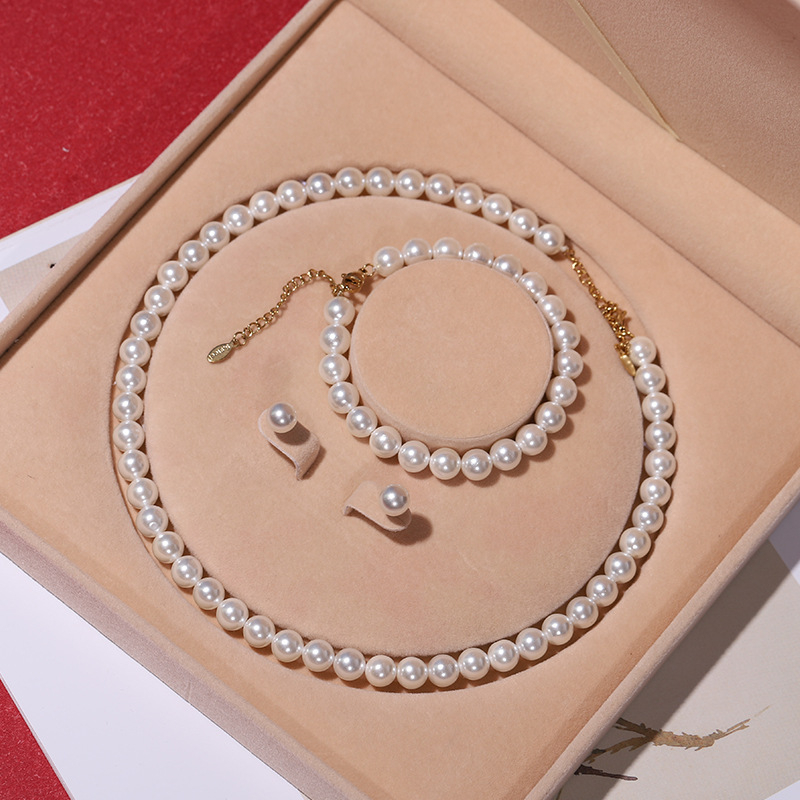 Colier cu perle naturale din scoici de mare adânc, en-gros, set de trei piese pentru femei, bijuterii, cadou de Ziua Mamei, cadou live