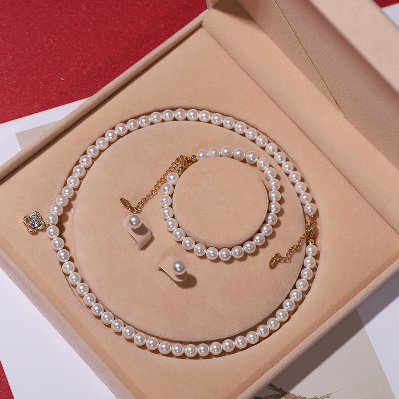 Colier cu perle naturale din scoici de mare adânc, en-gros, set de trei piese pentru femei, bijuterii, cadou de Ziua Mamei, cadou live