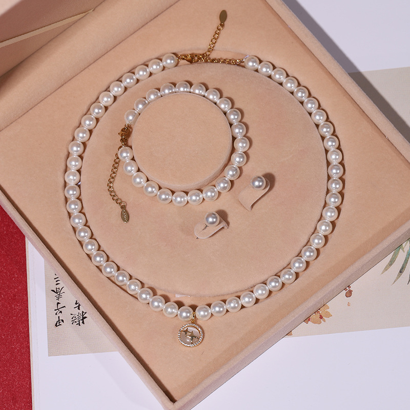 Colier cu perle naturale din scoici de mare adânc, en-gros, set de trei piese pentru femei, bijuterii, cadou de Ziua Mamei, cadou live