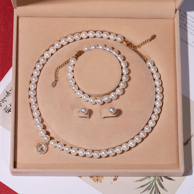 Colier cu perle naturale din scoici de mare adânc, en-gros, set de trei piese pentru femei, bijuterii, cadou de Ziua Mamei, cadou live