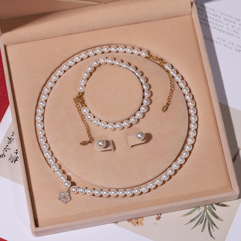 Colier cu perle naturale din scoici de mare adânc, en-gros, set de trei piese pentru femei, bijuterii, cadou de Ziua Mamei, cadou live