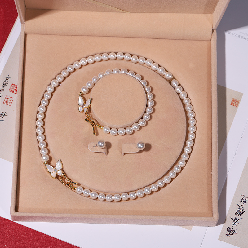 Colier cu perle naturale din scoici de mare adânc, en-gros, set de trei piese pentru femei, bijuterii, cadou de Ziua Mamei, cadou live