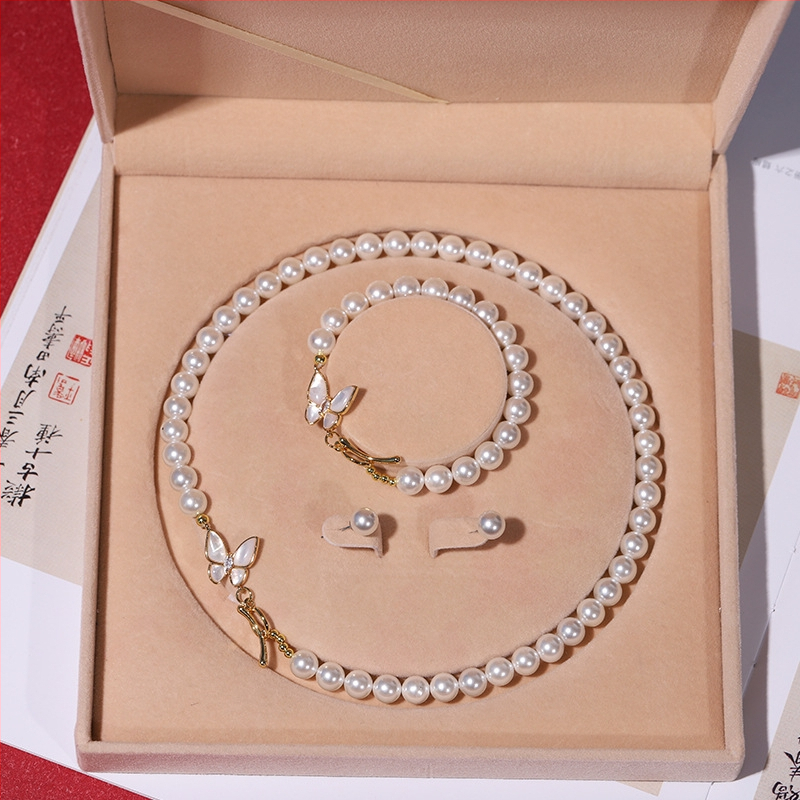 Colier cu perle naturale din scoici de mare adânc, en-gros, set de trei piese pentru femei, bijuterii, cadou de Ziua Mamei, cadou live