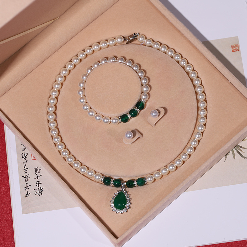 Colier cu perle naturale din scoici de mare adânc, en-gros, set de trei piese pentru femei, bijuterii, cadou de Ziua Mamei, cadou live