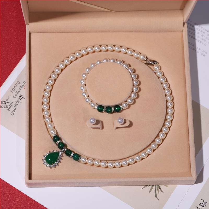 Colier cu perle naturale din scoici de mare adânc, en-gros, set de trei piese pentru femei, bijuterii, cadou de Ziua Mamei, cadou live