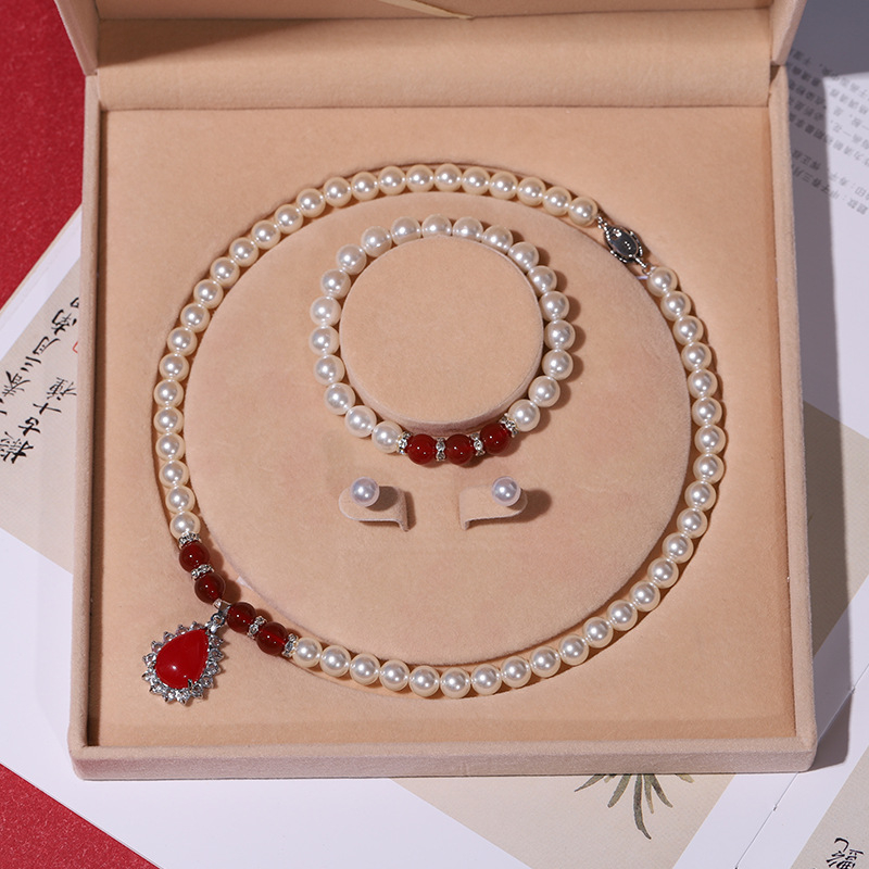 Colier cu perle naturale din scoici de mare adânc, en-gros, set de trei piese pentru femei, bijuterii, cadou de Ziua Mamei, cadou live