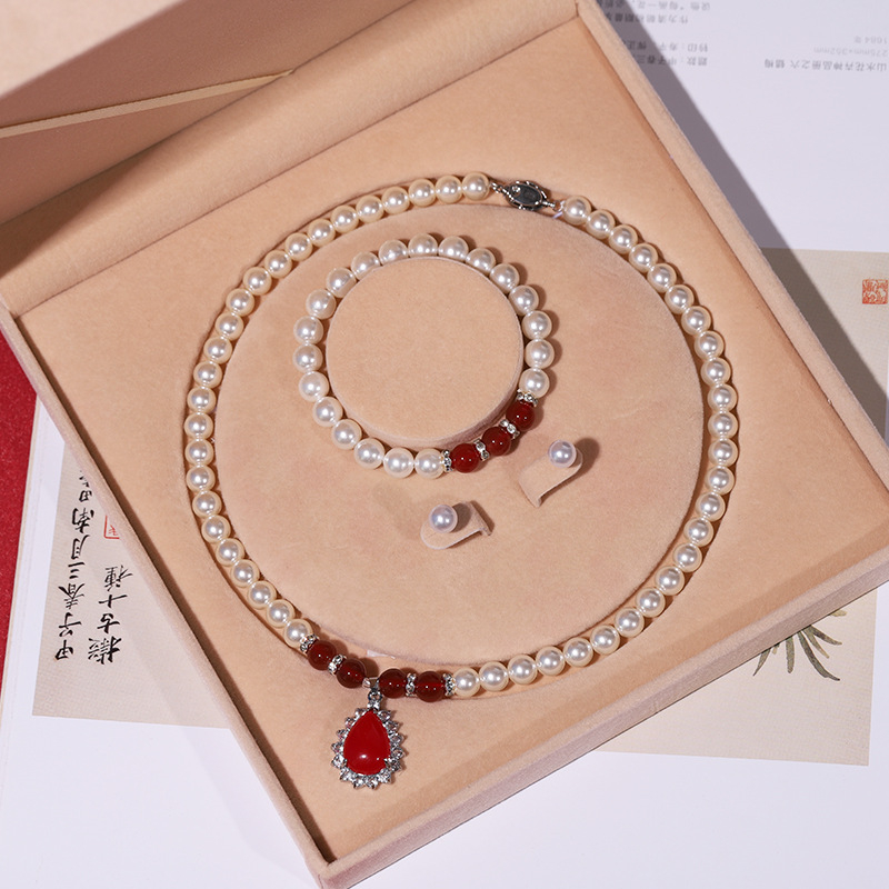 Colier cu perle naturale din scoici de mare adânc, en-gros, set de trei piese pentru femei, bijuterii, cadou de Ziua Mamei, cadou live