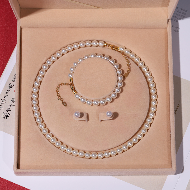 Colier cu perle naturale din scoici de mare adânc, en-gros, set de trei piese pentru femei, bijuterii, cadou de Ziua Mamei, cadou live