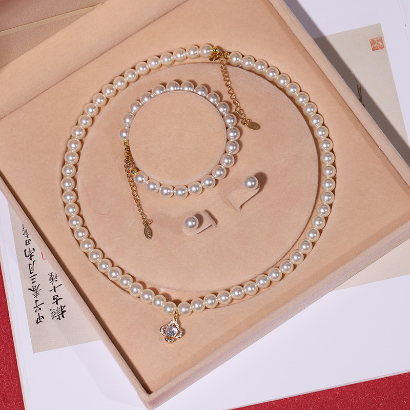 Colier cu perle naturale din scoici de mare adânc, en-gros, set de trei piese pentru femei, bijuterii, cadou de Ziua Mamei, cadou live