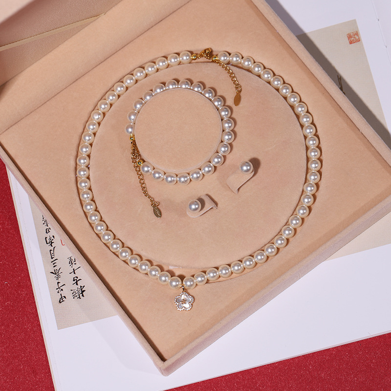 Colier cu perle naturale din scoici de mare adânc, en-gros, set de trei piese pentru femei, bijuterii, cadou de Ziua Mamei, cadou live