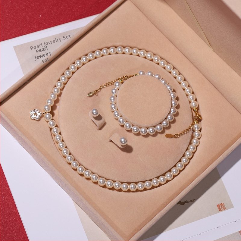 Colier cu perle naturale din scoici de mare adânc, en-gros, set de trei piese pentru femei, bijuterii, cadou de Ziua Mamei, cadou live