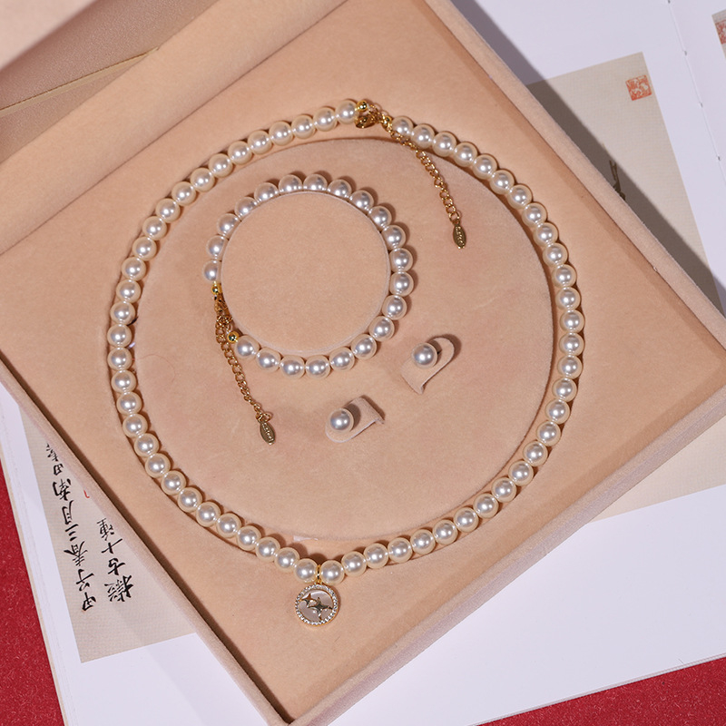 Colier cu perle naturale din scoici de mare adânc, en-gros, set de trei piese pentru femei, bijuterii, cadou de Ziua Mamei, cadou live
