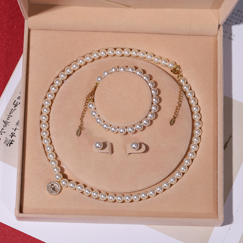 Colier cu perle naturale din scoici de mare adânc, en-gros, set de trei piese pentru femei, bijuterii, cadou de Ziua Mamei, cadou live