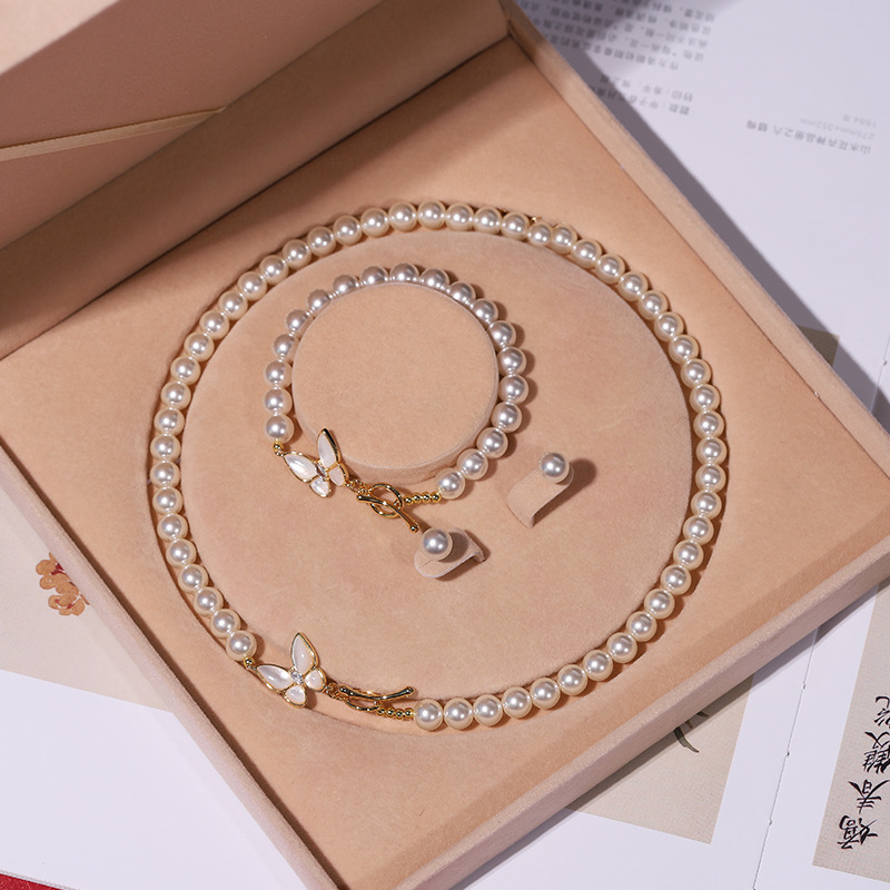Colier cu perle naturale din scoici de mare adânc, en-gros, set de trei piese pentru femei, bijuterii, cadou de Ziua Mamei, cadou live