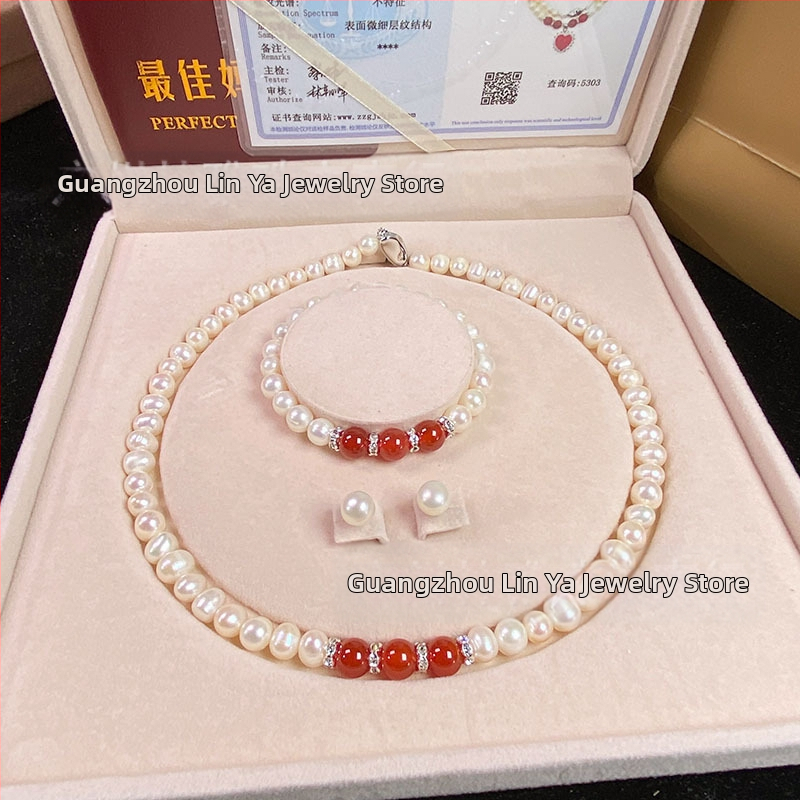 Colier cu perle naturale din scoici de mare adânc, en-gros, set de trei piese pentru femei, bijuterii, cadou de Ziua Mamei, cadou live