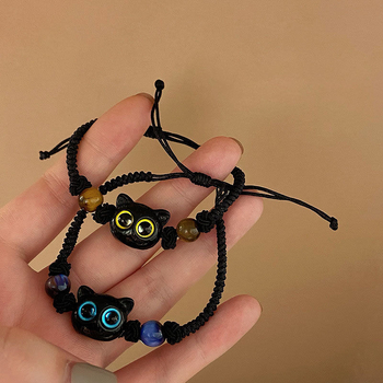 „TikTok“ to paties stiliaus naujas kiniško stiliaus mielas, saldus, šaunus, mažas, miau, miela poros apyrankė, pinta virvė, nišinio dizaino dovana draugėms