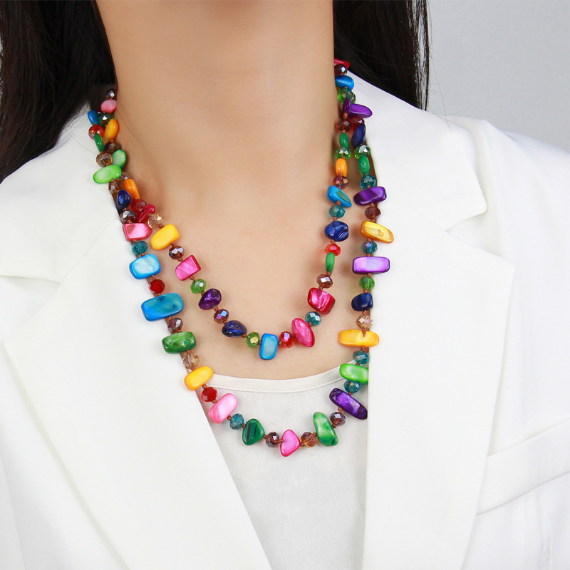 Euroopa ja Ameerika piiriülesed plahvatused värviliste koortega helmestega pikk kaelakee naistele uus sügis- ja talvine atmosfääriline pikk villane ketiga ehe